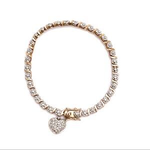 Heart charm bracelet, 925 silver gold plate rhinestones